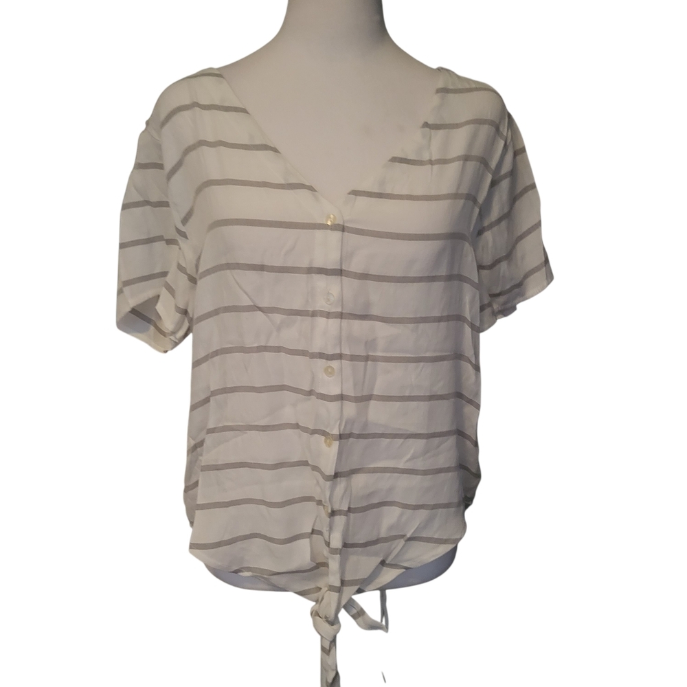 Carve Designs Tie Front Top White/Gray sz S